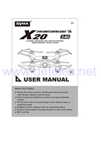 Syma X20 POCKET X20-S GRAVITY SENSOR Mini drone parts instruction sheet (X20) - Click Image to Close